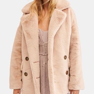 Free People Kate Faux Fur Coat Jacket In Apricot
